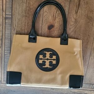 TORY BURCH Ella Canvas Tote Handbag Patent Black
